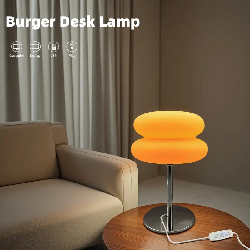Bedroom Table Lamp Retro Creative Decorative Bedroom Hamburger Bedside Lamp USB Charging Light