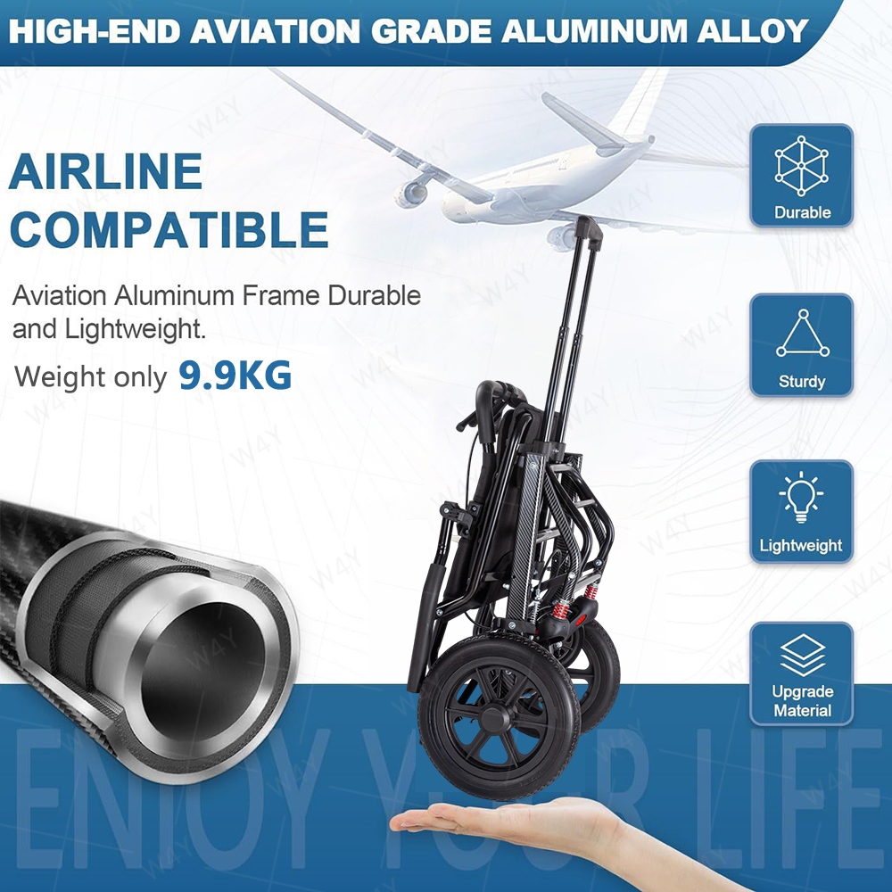 Ultra-Light Foldable Wheelchair Self-locking /Carbon Fiber /12" Shock-Absorbing Wheels for seniors