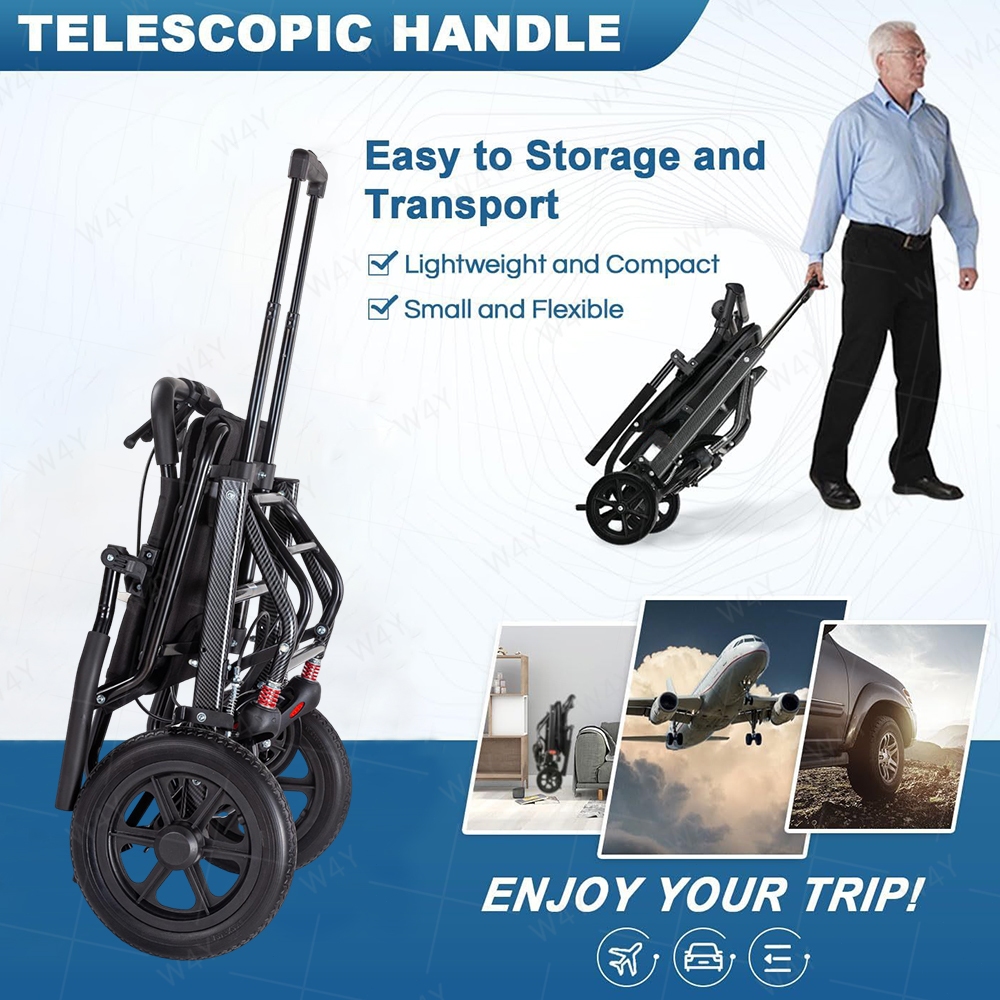 Ultra-Light Foldable Wheelchair Self-locking /Carbon Fiber /12" Shock-Absorbing Wheels for seniors