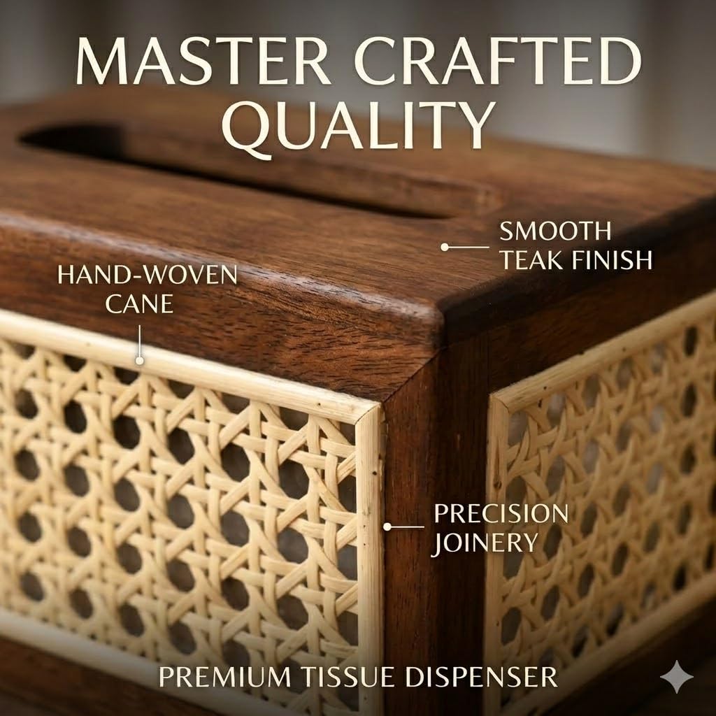 Solid Wood Rattan Tissue Box Woven Facial Tissue Dispenser For Bathroom Bedroom And Office Decor