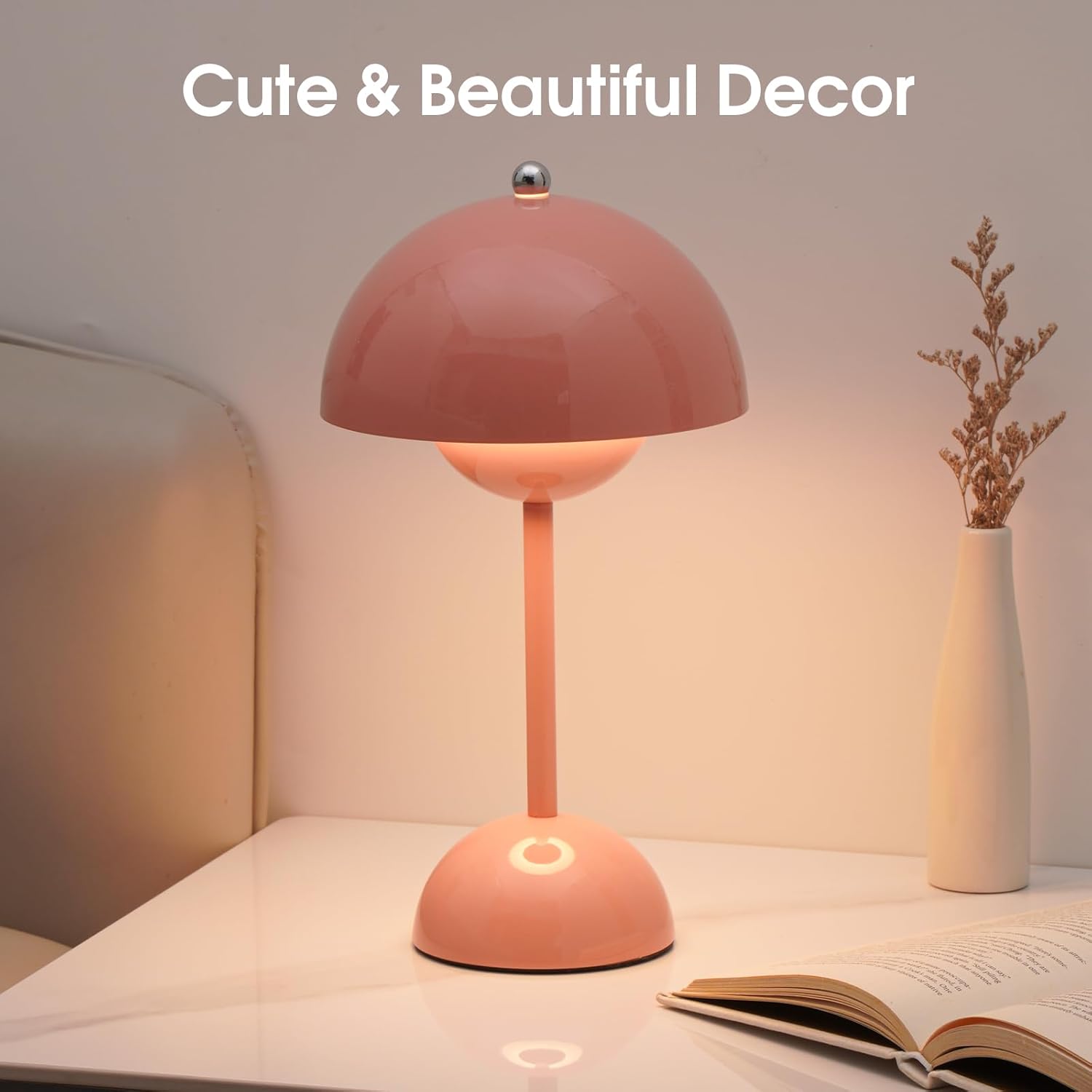 Ins Flowerpot Table Lamp Rechargeable Type-C Night Light Touch Dimmable Bedroom Bedside Lamp