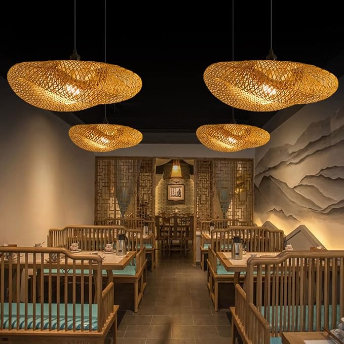 Rattan Boho Chandelier Hand Woven Wicker Pendant Light For Dining Room Kitchen Island Bedroom