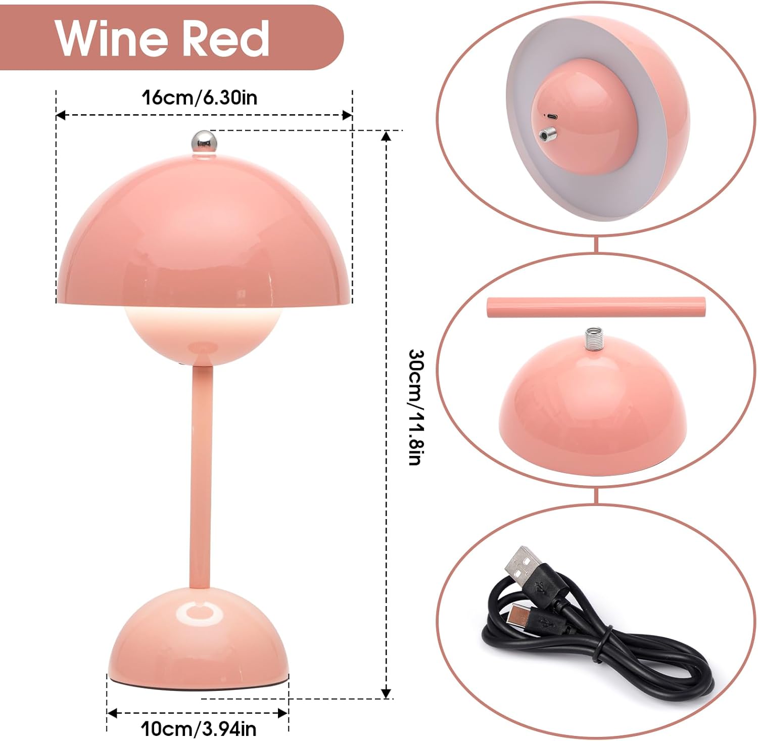 Ins Flowerpot Table Lamp Rechargeable Type-C Night Light Touch Dimmable Bedroom Bedside Lamp