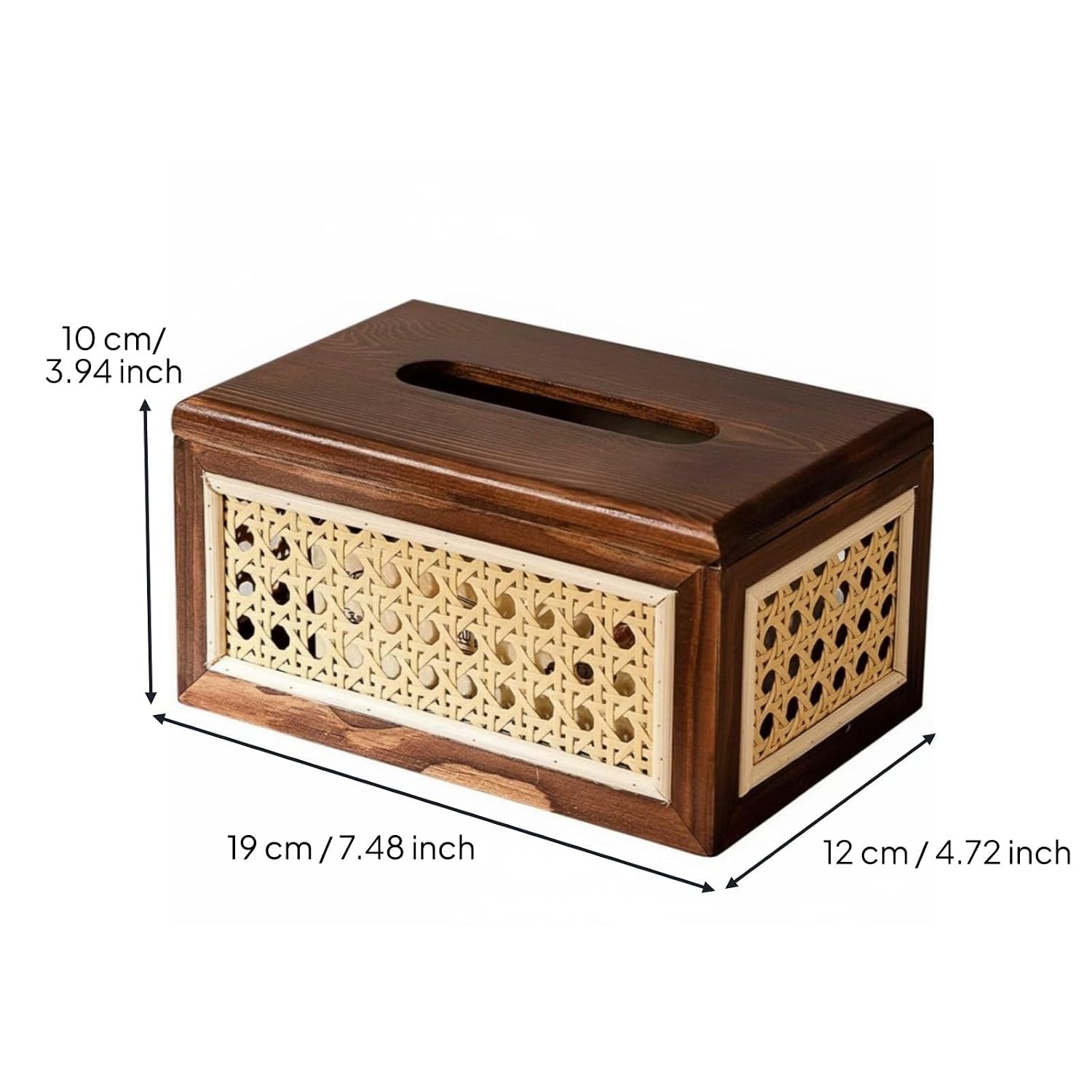 Solid Wood Rattan Tissue Box Woven Facial Tissue Dispenser For Bathroom Bedroom And Office Decor