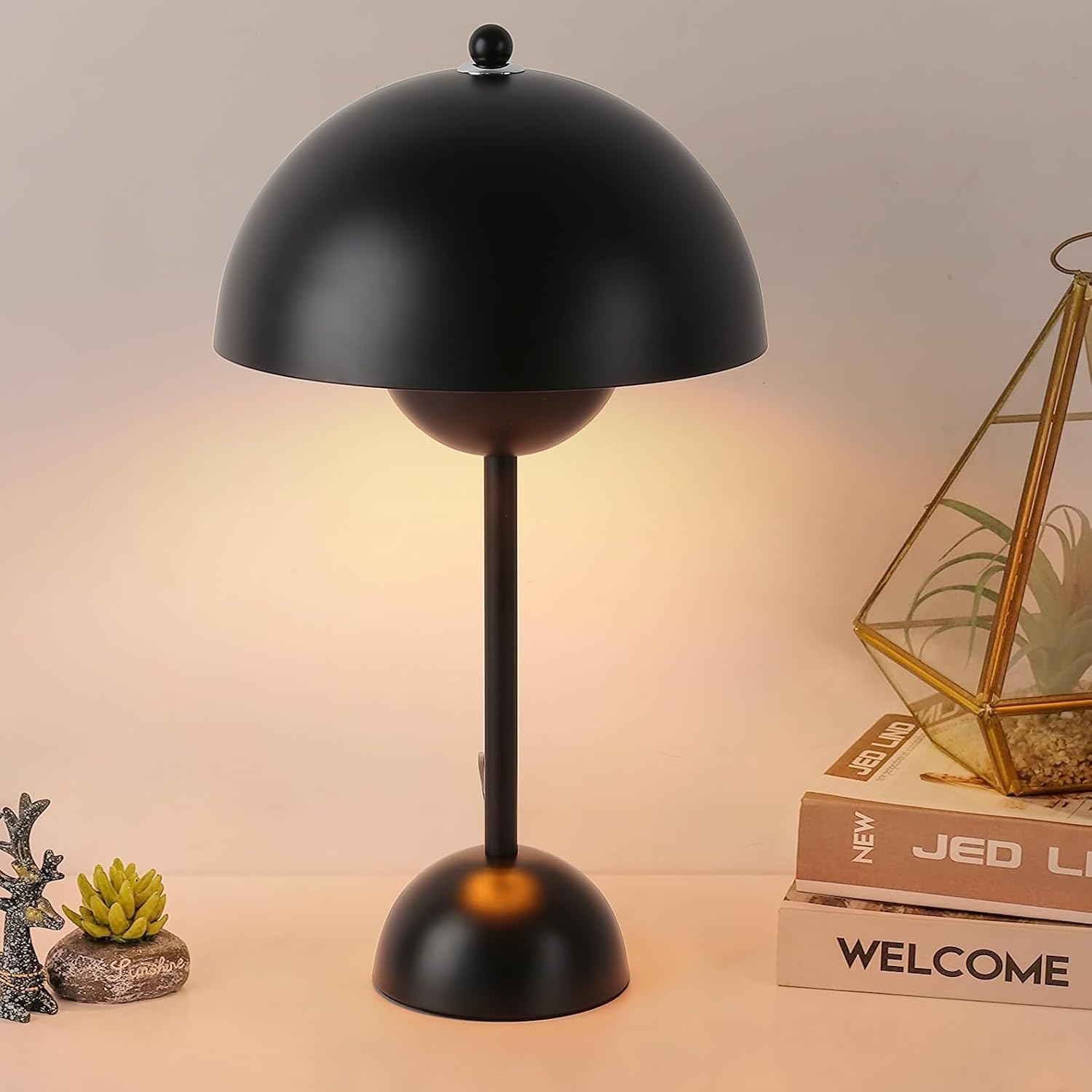 Ins Flowerpot Table Lamp Rechargeable Type-C Night Light Touch Dimmable Bedroom Bedside Lamp