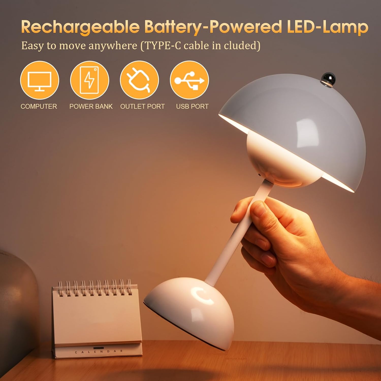 Ins Flowerpot Table Lamp Rechargeable Type-C Night Light Touch Dimmable Bedroom Bedside Lamp