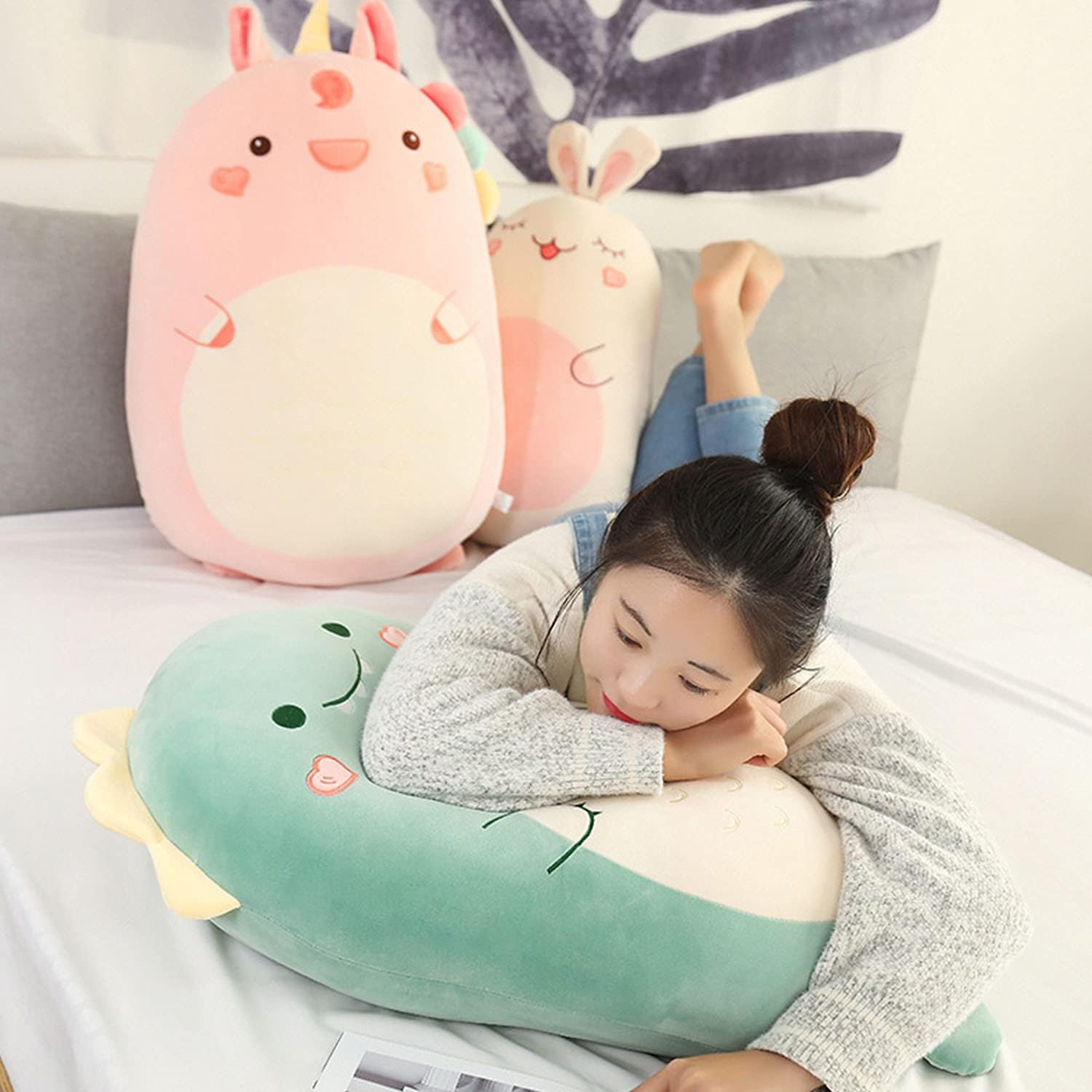 Stuffed Cartoon Doll Huggable Dinosaur Bunny Unicorn Soft Plush Toy Lovely Buddy Soft Pillow