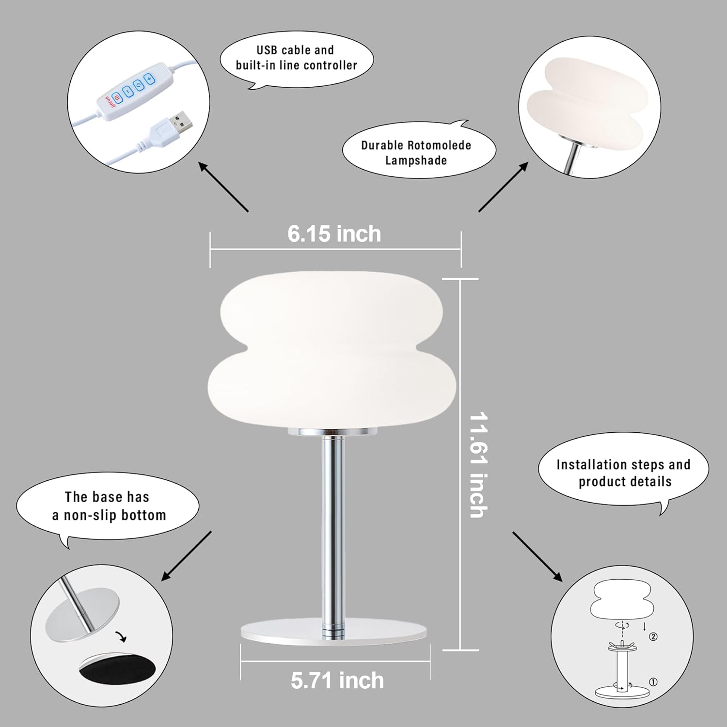 Bedroom Table Lamp Retro Creative Decorative Bedroom Hamburger Bedside Lamp USB Charging Light
