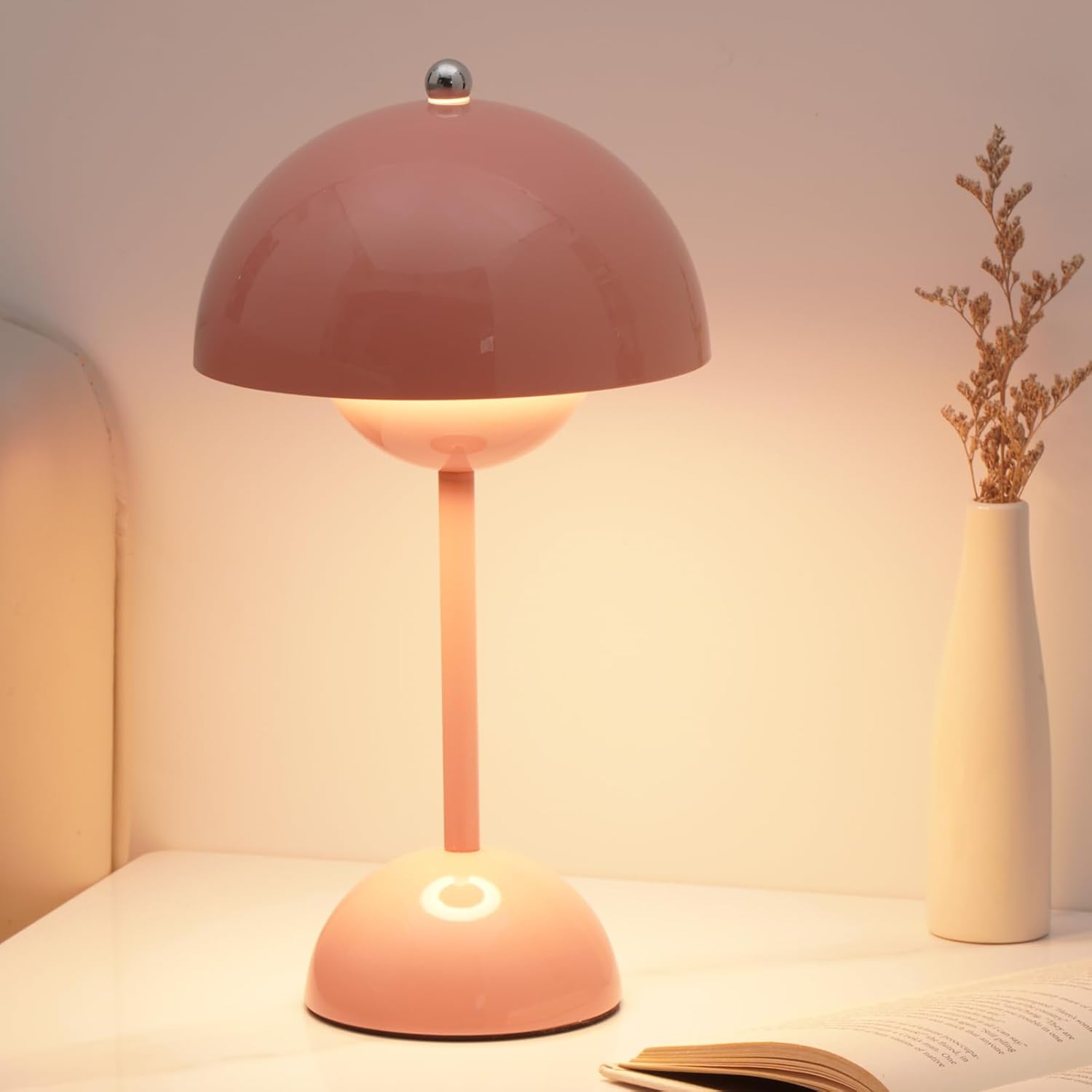 Ins Flowerpot Table Lamp Rechargeable Type-C Night Light Touch Dimmable Bedroom Bedside Lamp