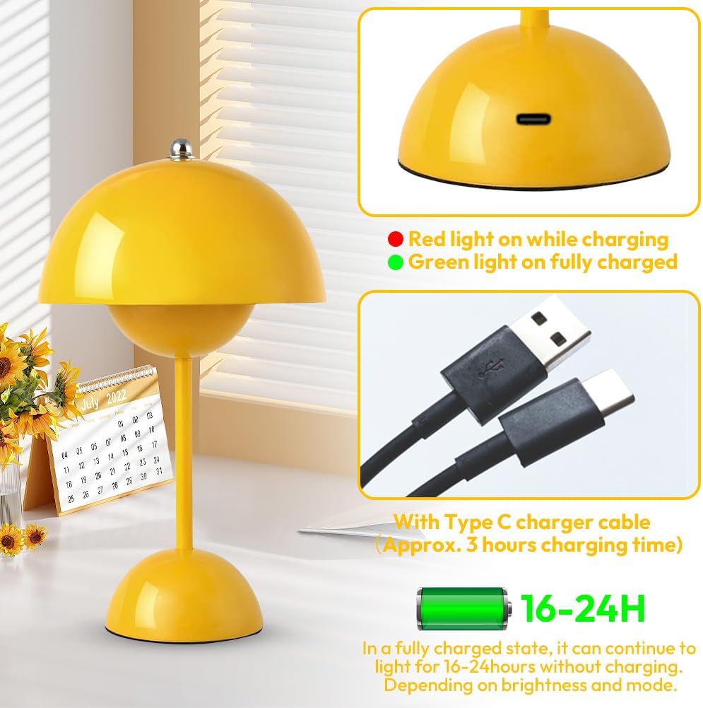 Ins Flowerpot Table Lamp Rechargeable Type-C Night Light Touch Dimmable Bedroom Bedside Lamp