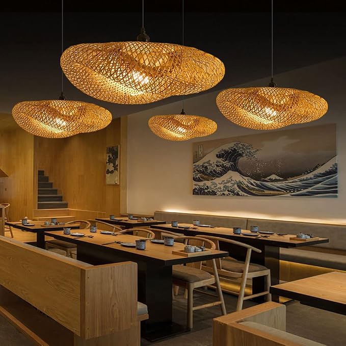 Rattan Boho Chandelier Hand Woven Wicker Pendant Light For Dining Room Kitchen Island Bedroom