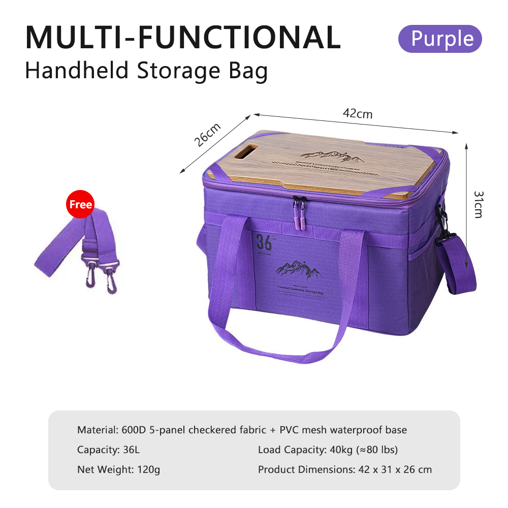 36L Waterproof Oxford Camping Storage Bag Built-in Cutting Board Shoulder Strap For Car Outdoor Use