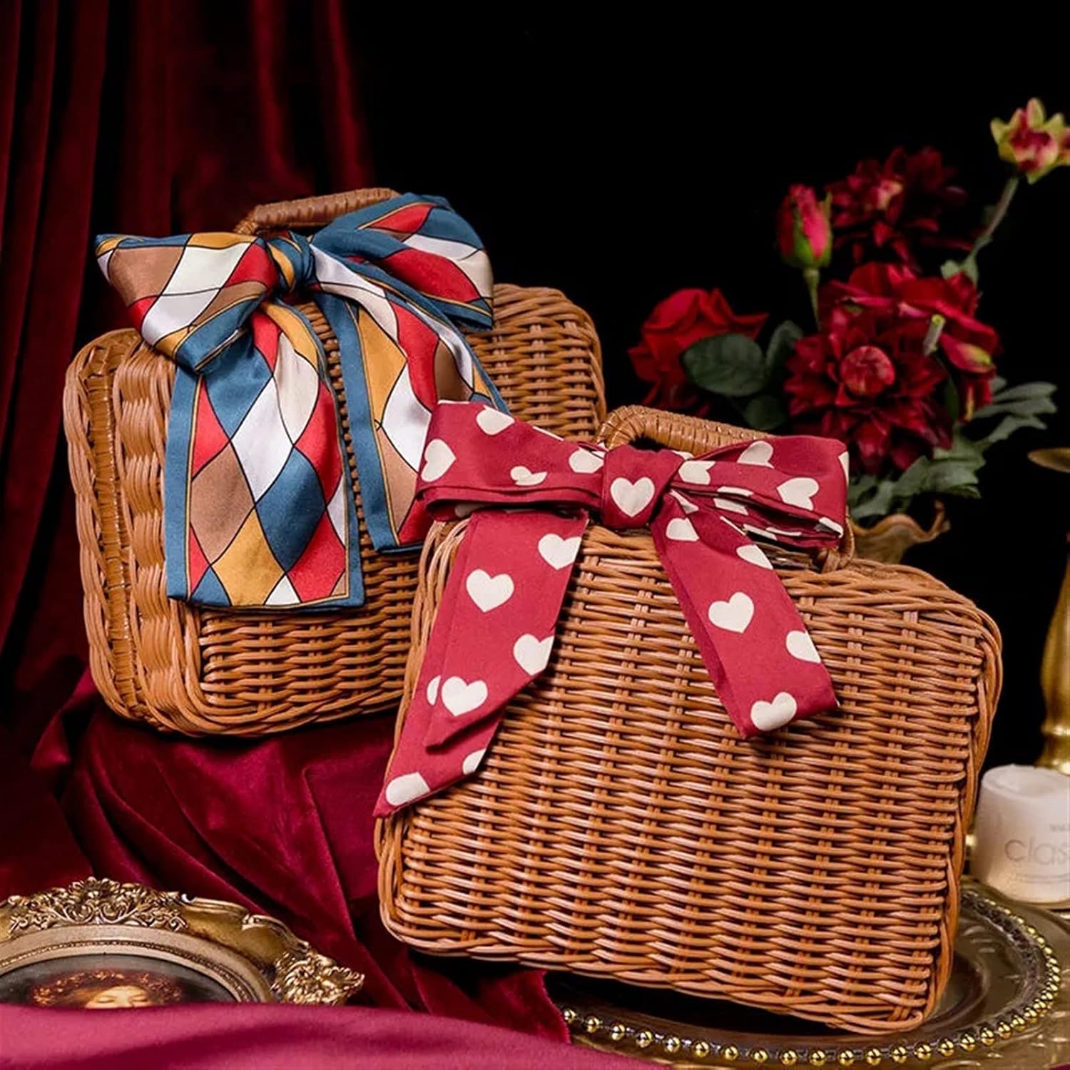 Gift Boxes For Presents With Lids Rattan Storage Box For Birthday Gift Packaging Pinic Storage