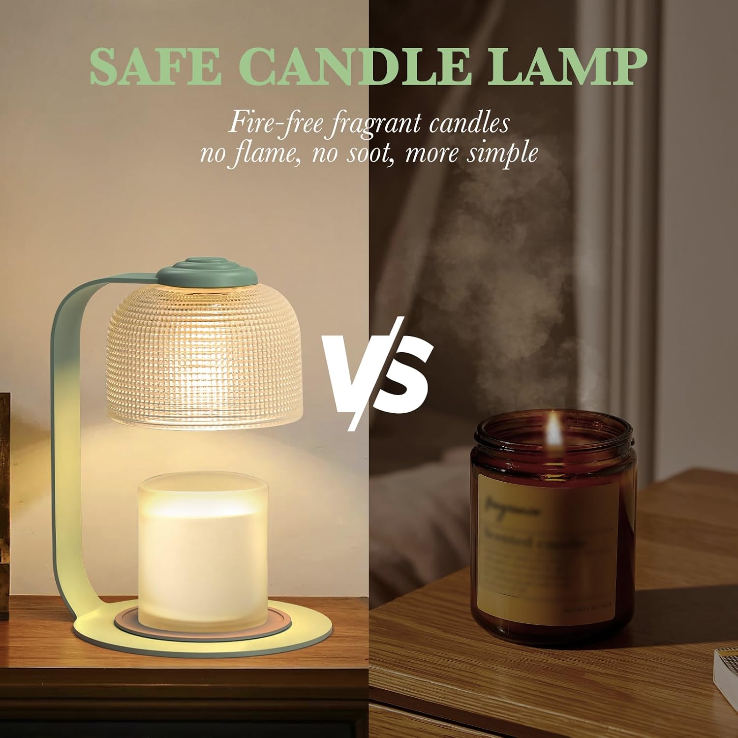 Candle Warmer Lamp Green with Timer Dimmer, Electric Candle Lamp Light Warmer Wax Heater With 2 Bulbs, Mom Christmas Birthday Gifts For Her Women, House Warming Gifts New Home