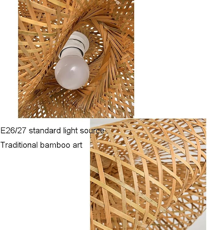 Rattan Boho Chandelier Hand Woven Wicker Pendant Light For Dining Room Kitchen Island Bedroom