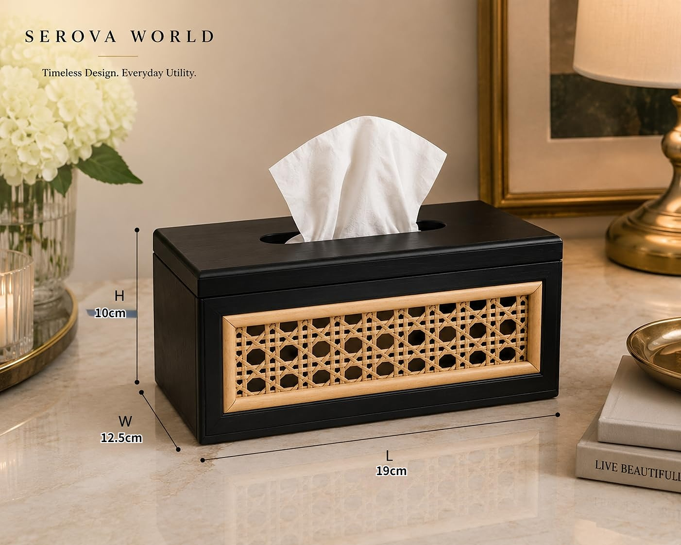 Solid Wood Rattan Tissue Box Woven Facial Tissue Dispenser For Bathroom Bedroom And Office Decor