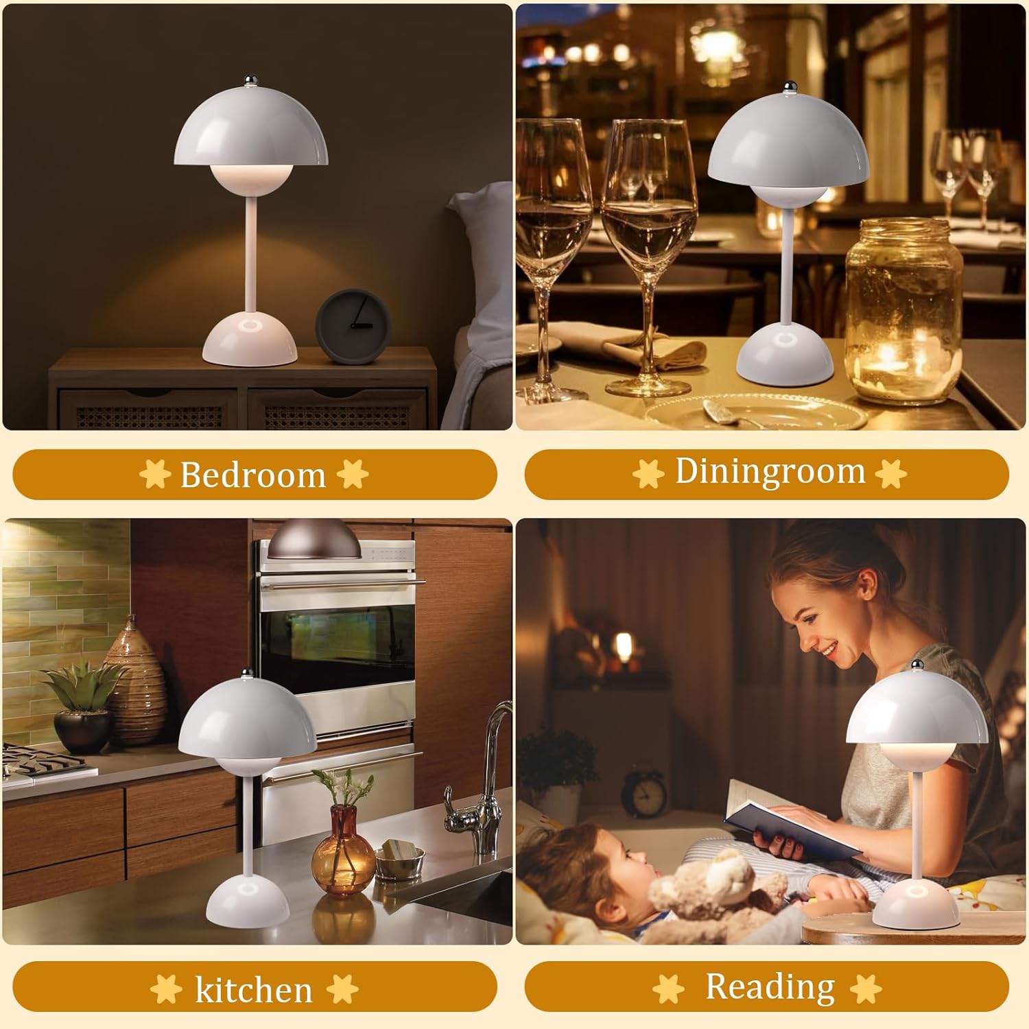 Ins Flowerpot Table Lamp Rechargeable Type-C Night Light Touch Dimmable Bedroom Bedside Lamp