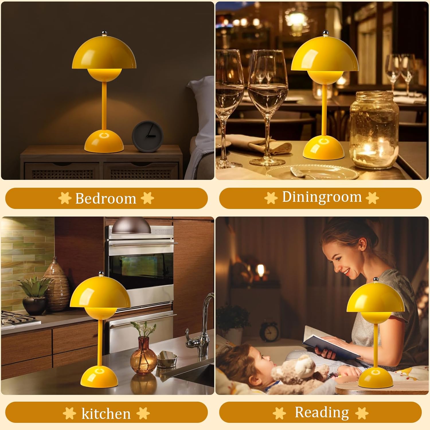 Ins Flowerpot Table Lamp Rechargeable Type-C Night Light Touch Dimmable Bedroom Bedside Lamp