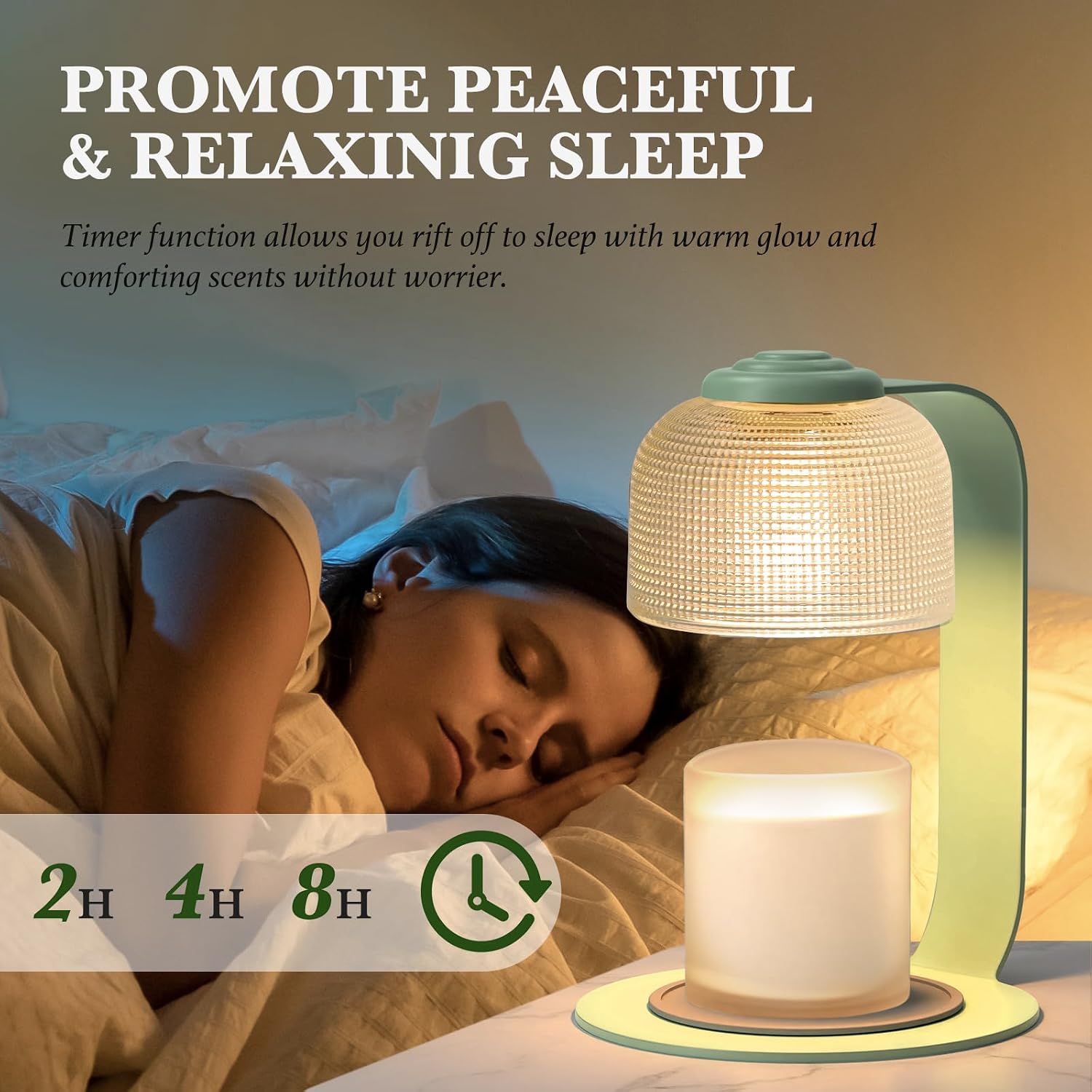 Candle Warmer Lamp Green with Timer Dimmer, Electric Candle Lamp Light Warmer Wax Heater With 2 Bulbs, Mom Christmas Birthday Gifts For Her Women, House Warming Gifts New Home