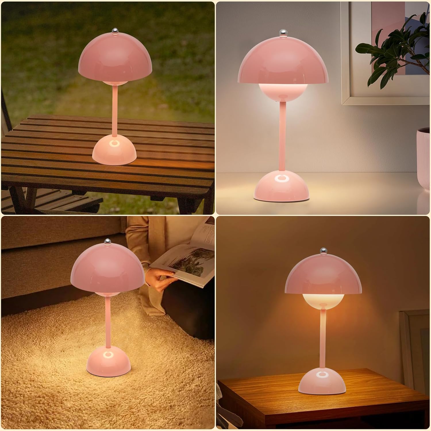Ins Flowerpot Table Lamp Rechargeable Type-C Night Light Touch Dimmable Bedroom Bedside Lamp