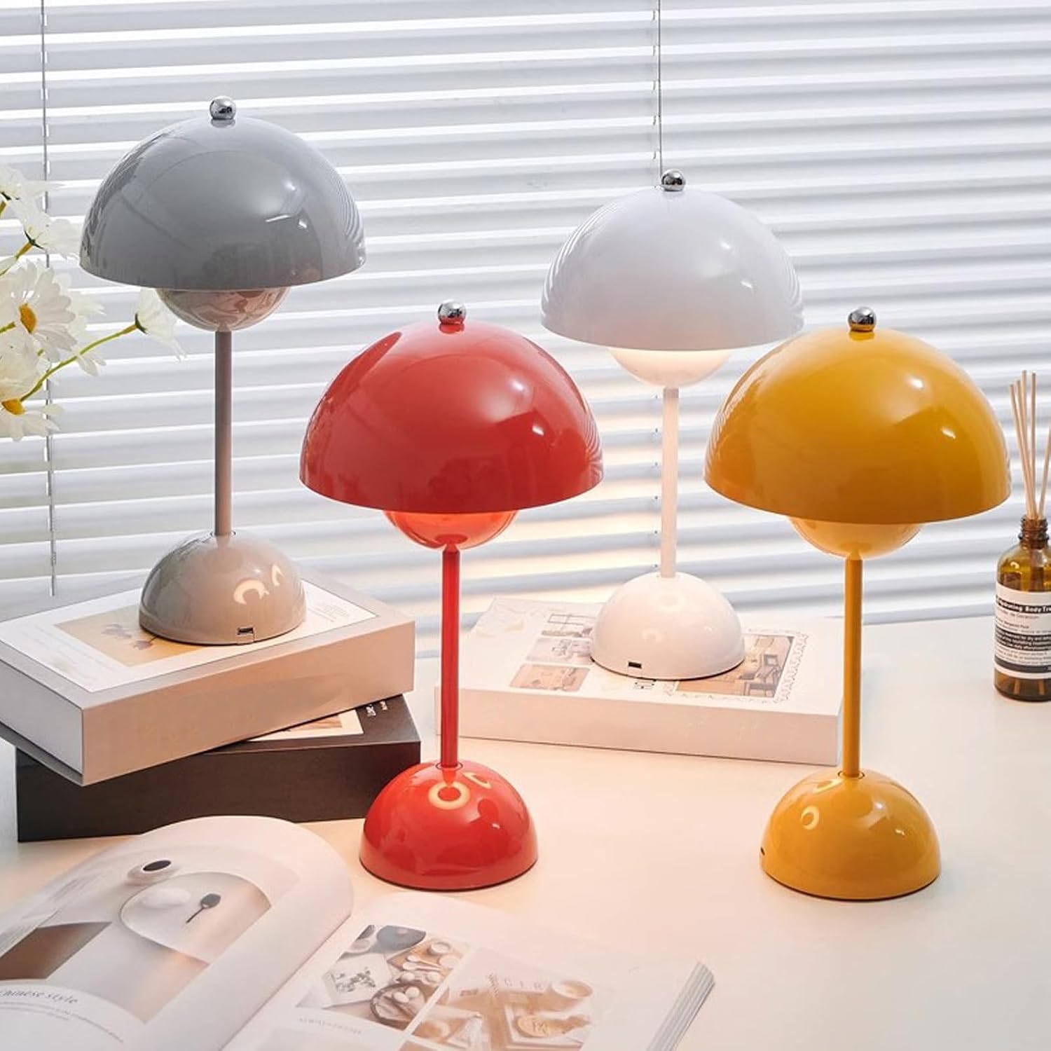 Ins Flowerpot Table Lamp Rechargeable Type-C Night Light Touch Dimmable Bedroom Bedside Lamp