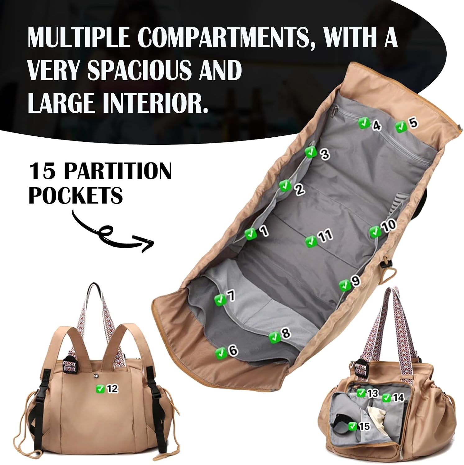 Multifunctional Travel Organizer Bag 15‑Pocket Large Capacity Mommy Backpack Crossbody Shoulder Bag