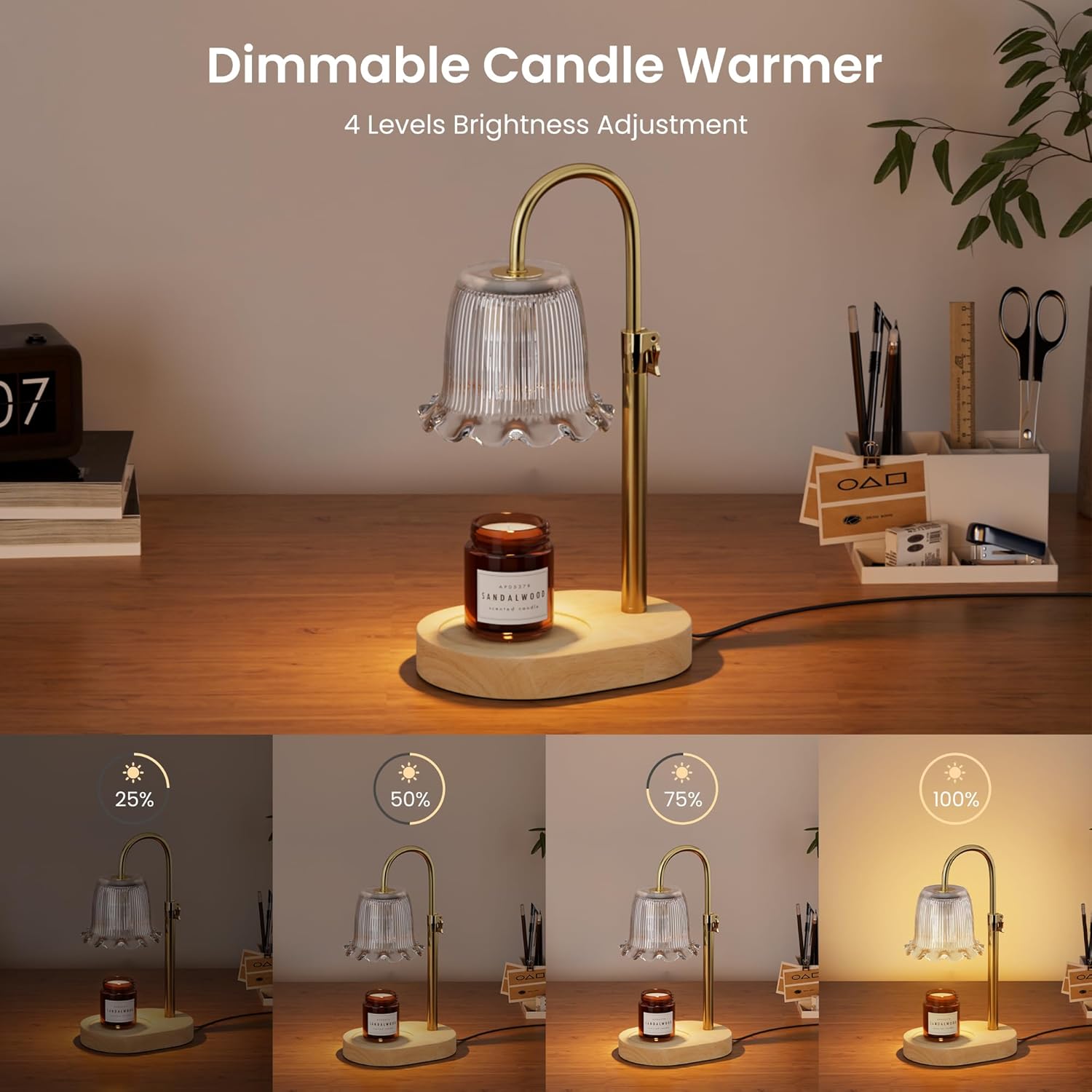 Candle Warmer Lamp Green with Timer Dimmer, Electric Candle Lamp Light Warmer Wax Heater With 2 Bulbs, Mom Christmas Birthday Gifts For Her Women, House Warming Gifts New Home