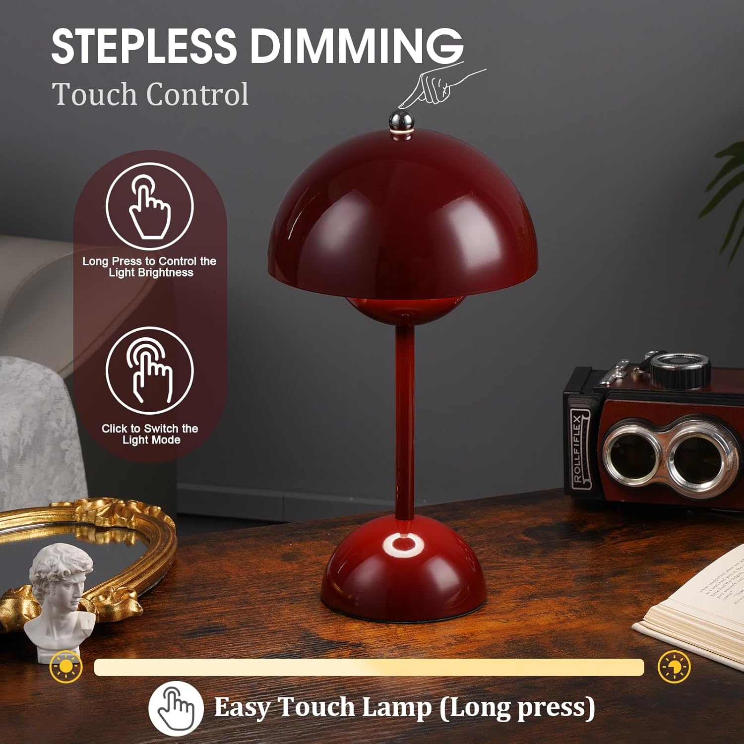 Ins Flowerpot Table Lamp Rechargeable Type-C Night Light Touch Dimmable Bedroom Bedside Lamp