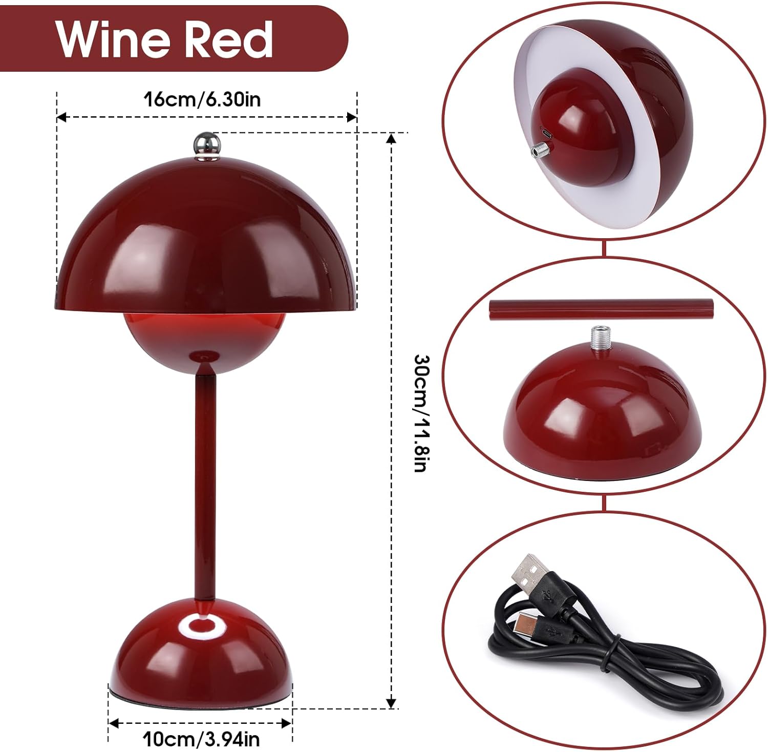 Ins Flowerpot Table Lamp Rechargeable Type-C Night Light Touch Dimmable Bedroom Bedside Lamp