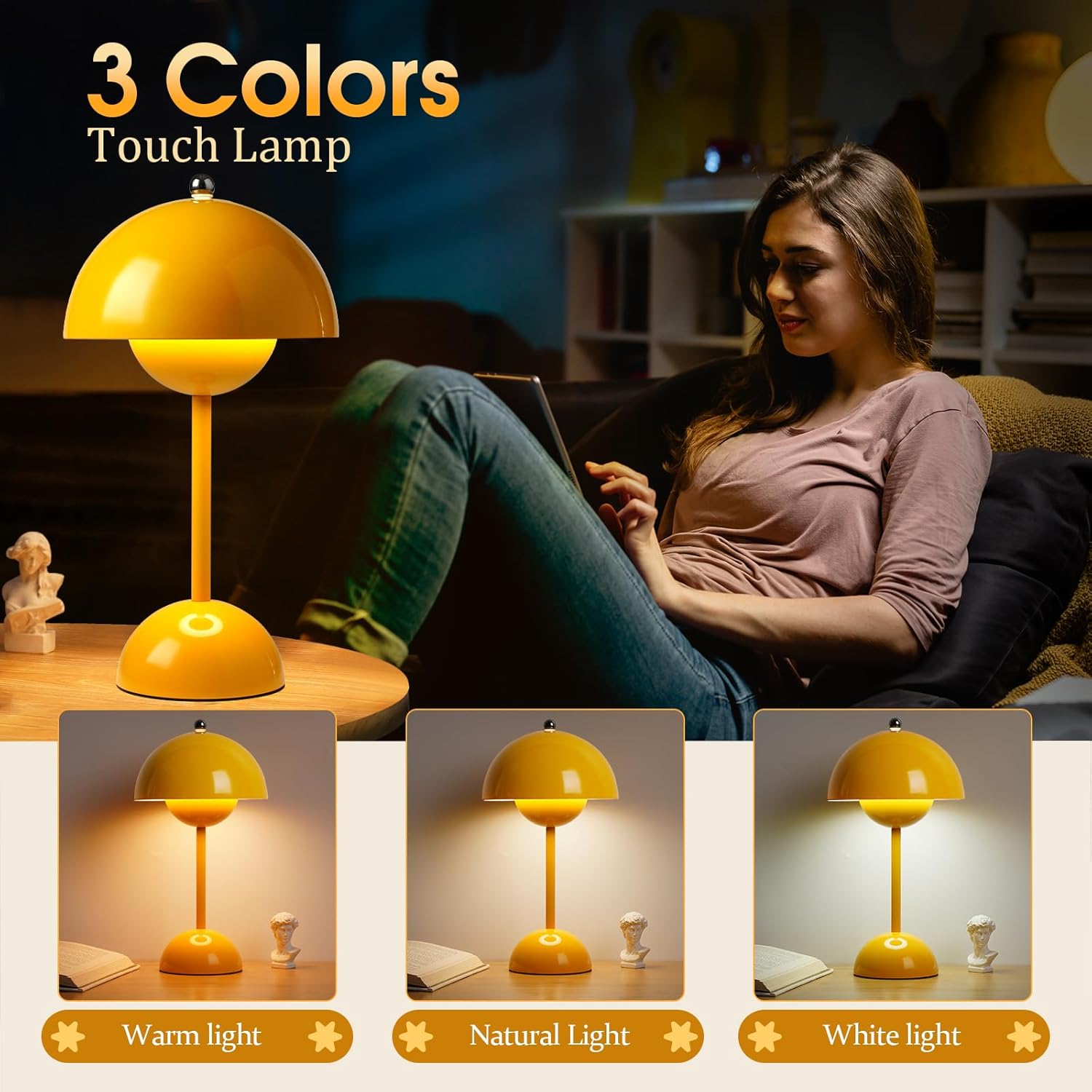 Ins Flowerpot Table Lamp Rechargeable Type-C Night Light Touch Dimmable Bedroom Bedside Lamp