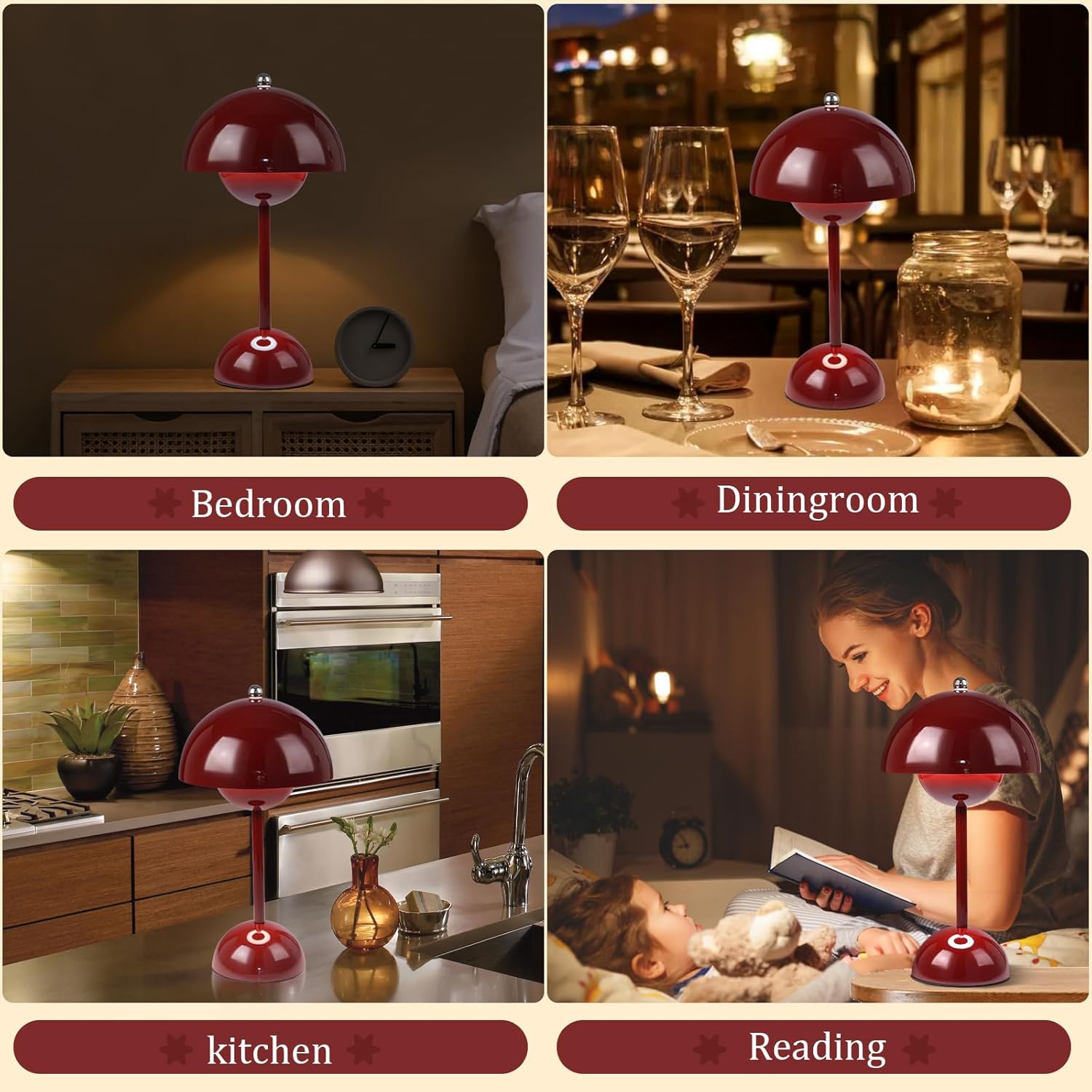 Ins Flowerpot Table Lamp Rechargeable Type-C Night Light Touch Dimmable Bedroom Bedside Lamp