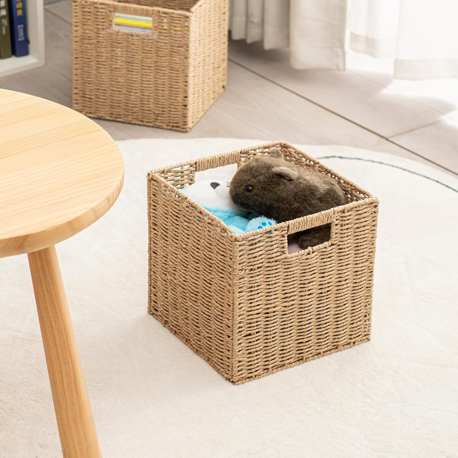 Foldable Wicker Storage Cubes Wicker Storage Baskets Rectangular Laundry Organizer Storage Baskets