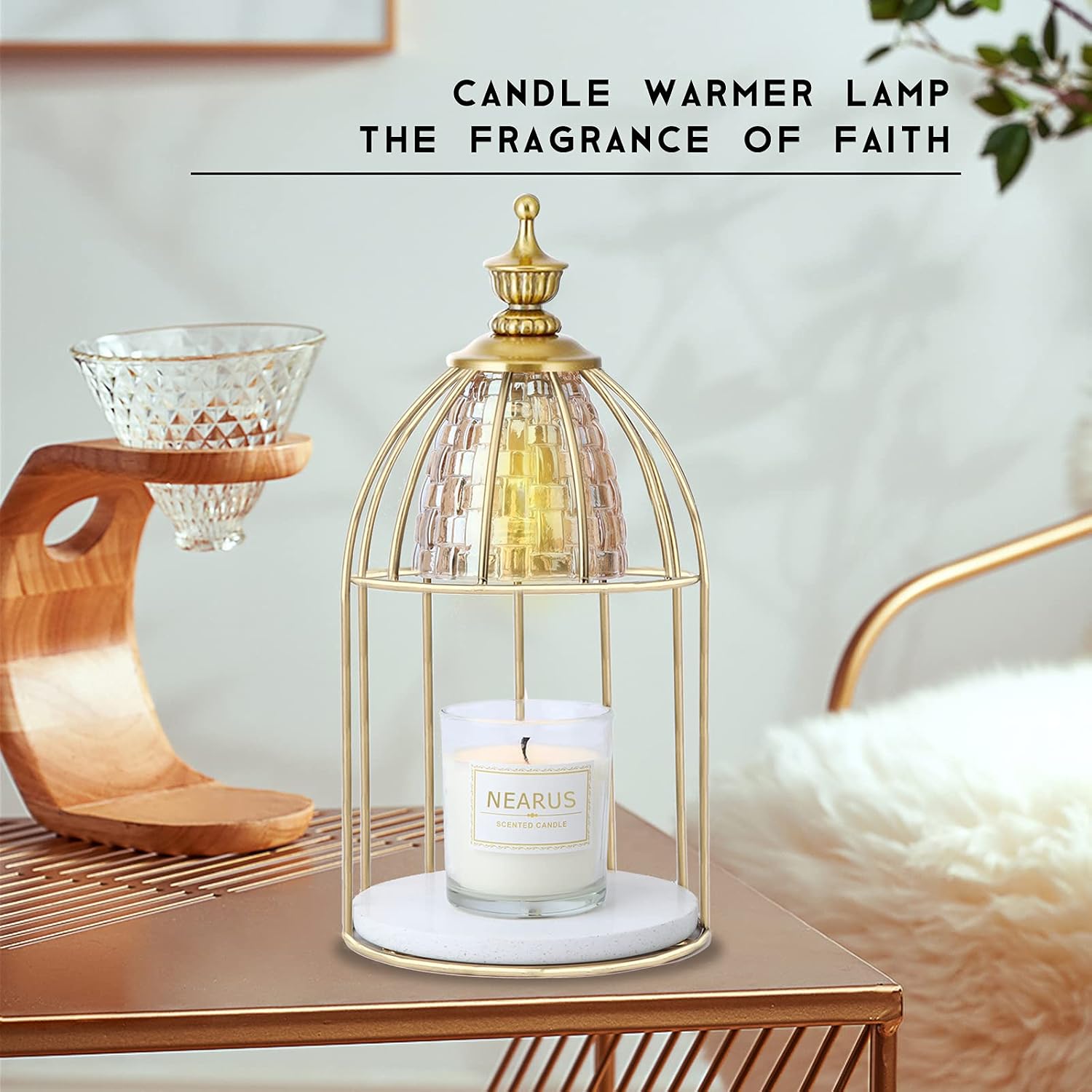 Candle Warmer Lamp Green with Timer Dimmer, Electric Candle Lamp Light Warmer Wax Heater With 2 Bulbs, Mom Christmas Birthday Gifts For Her Women, House Warming Gifts New Home