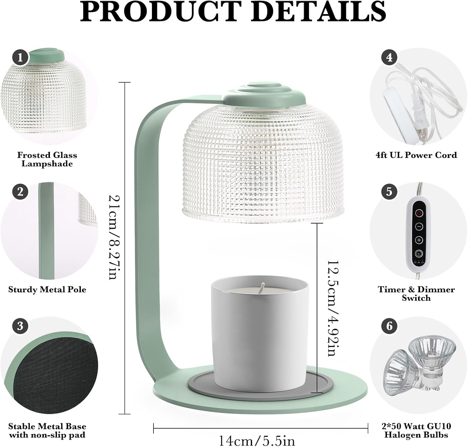 Candle Warmer Lamp Green with Timer Dimmer, Electric Candle Lamp Light Warmer Wax Heater With 2 Bulbs, Mom Christmas Birthday Gifts For Her Women, House Warming Gifts New Home