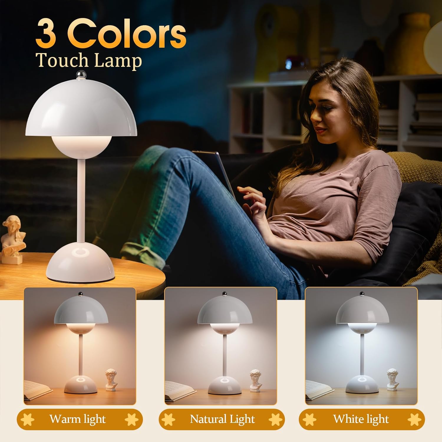 Ins Flowerpot Table Lamp Rechargeable Type-C Night Light Touch Dimmable Bedroom Bedside Lamp