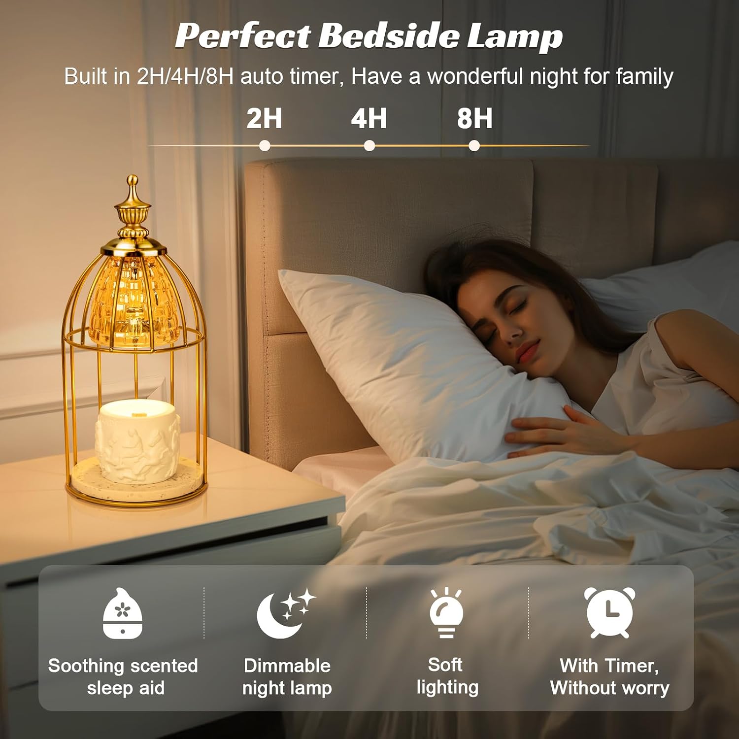 Candle Warmer Lamp Green with Timer Dimmer, Electric Candle Lamp Light Warmer Wax Heater With 2 Bulbs, Mom Christmas Birthday Gifts For Her Women, House Warming Gifts New Home