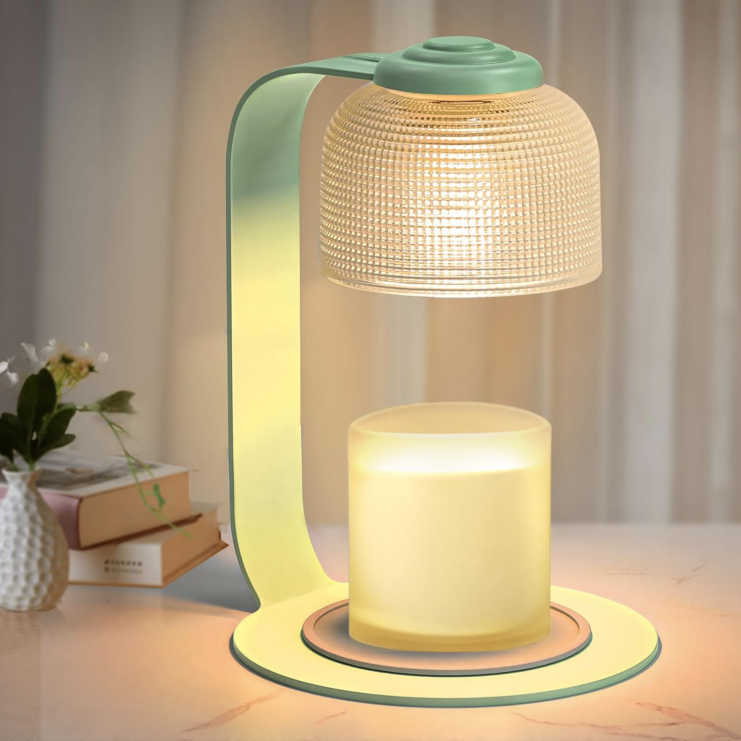 Candle Warmer Lamp Green with Timer Dimmer, Electric Candle Lamp Light Warmer Wax Heater With 2 Bulbs, Mom Christmas Birthday Gifts For Her Women, House Warming Gifts New Home