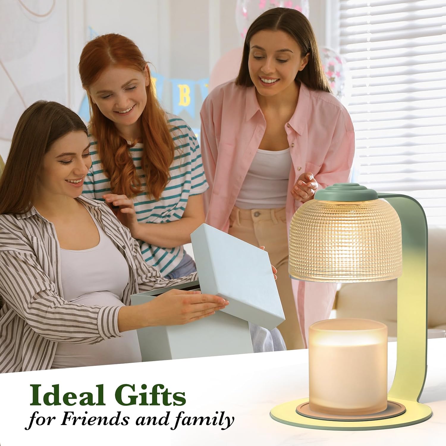 Candle Warmer Lamp Green with Timer Dimmer, Electric Candle Lamp Light Warmer Wax Heater With 2 Bulbs, Mom Christmas Birthday Gifts For Her Women, House Warming Gifts New Home