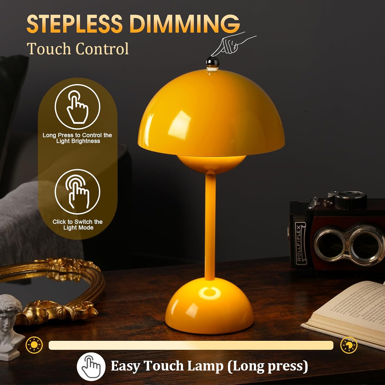 Ins Flowerpot Table Lamp Rechargeable Type-C Night Light Touch Dimmable Bedroom Bedside Lamp