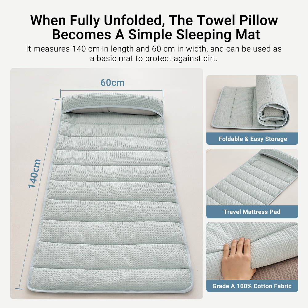 Sleep Towel Therapeutic Towel Pillow Height Adjustable Neck Support Pillow Travel Portable Pillow