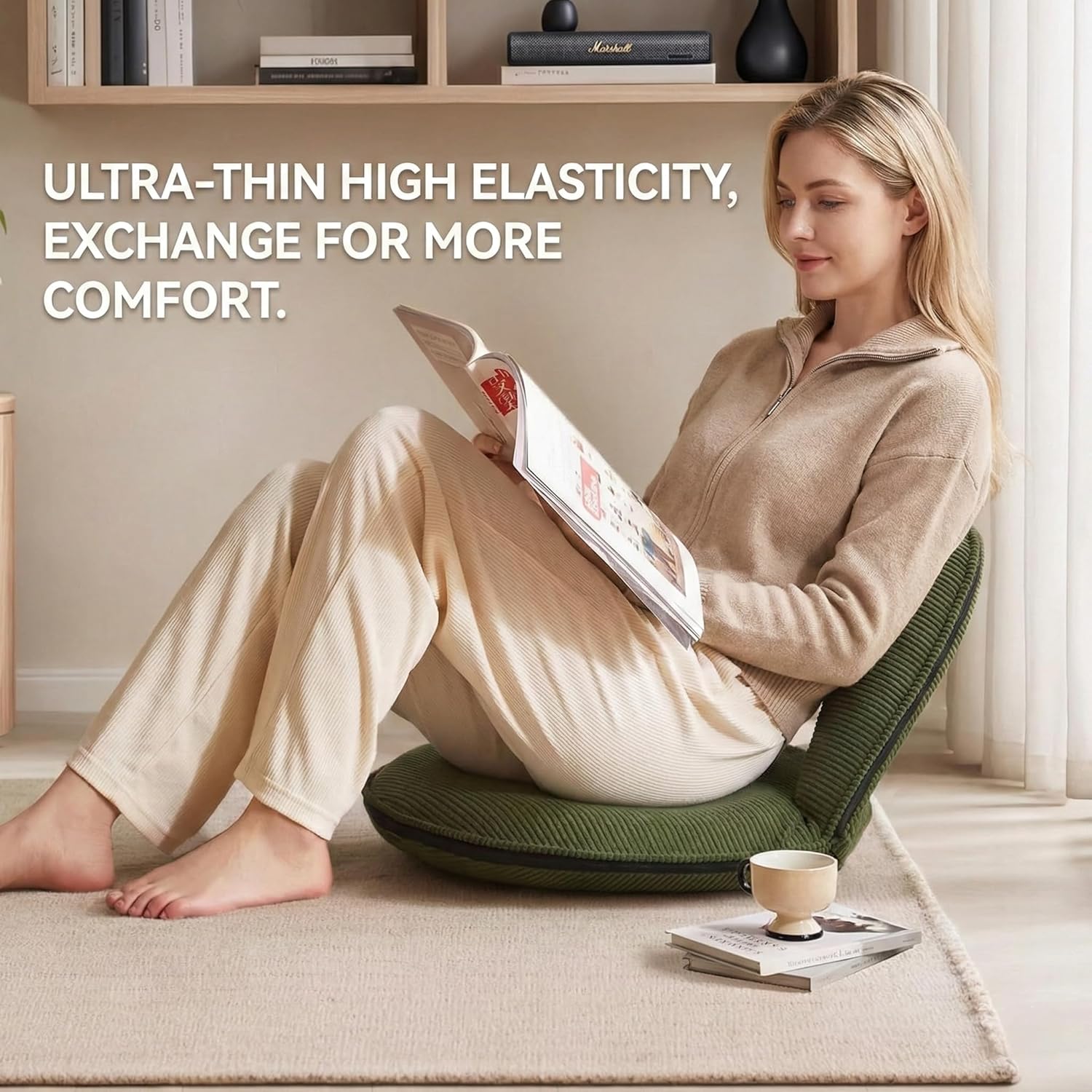 Lazy Sofa Tatami Chair High-Quality Comfortable Lazy Sofa Armchair 5-Level Adjustable with Cushion