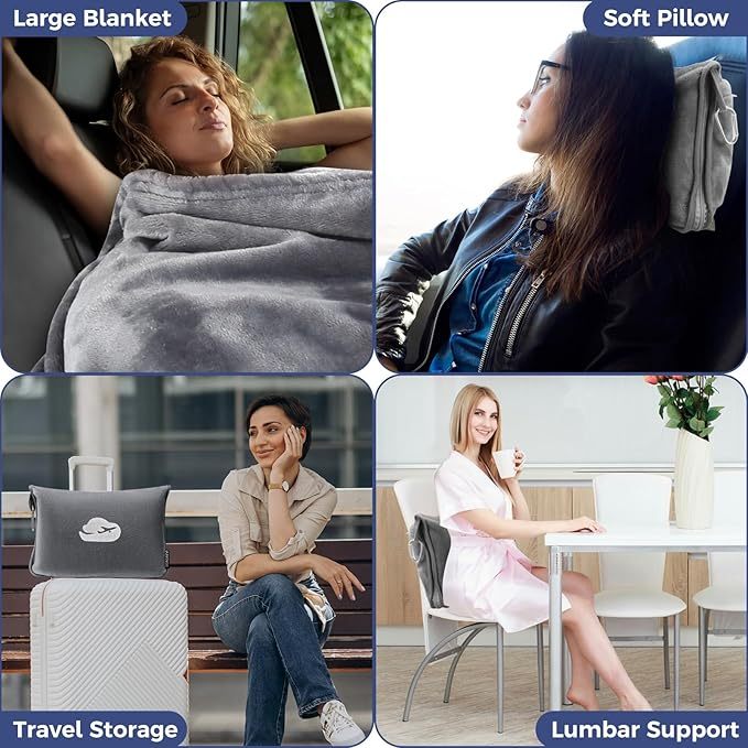 Logo Customization 2 in 1 Traveling Blanket Cushion with Pockets Airplane Blanket Set 