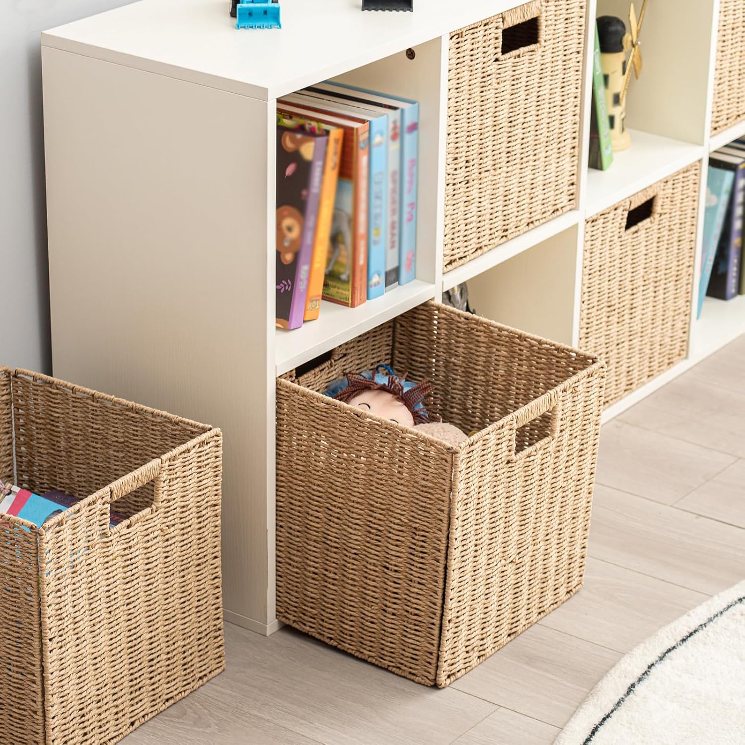 Foldable Wicker Storage Cubes Wicker Storage Baskets Rectangular Laundry Organizer Storage Baskets
