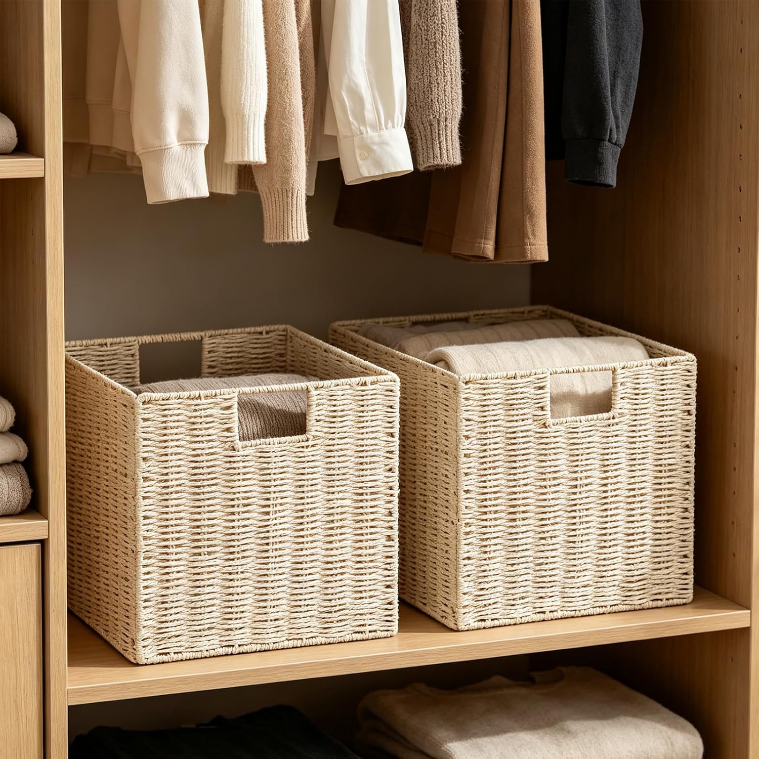 Foldable Wicker Storage Cubes Wicker Storage Baskets Rectangular Laundry Organizer Storage Baskets