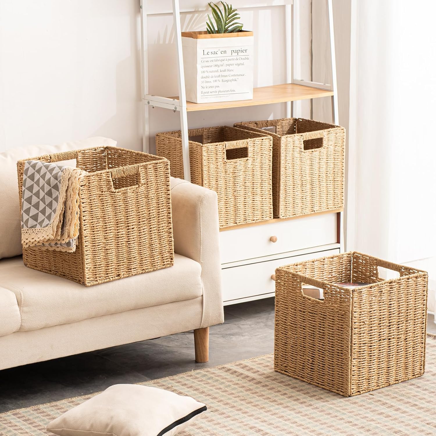 Foldable Wicker Storage Cubes Wicker Storage Baskets Rectangular Laundry Organizer Storage Baskets