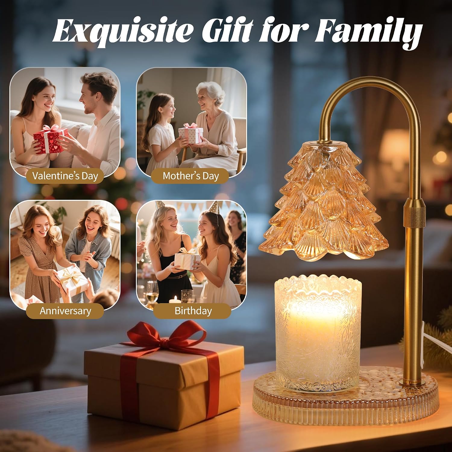 Candle Warmer Lamp Green with Timer Dimmer, Electric Candle Lamp Light Warmer Wax Heater With 2 Bulbs, Mom Christmas Birthday Gifts For Her Women, House Warming Gifts New Home