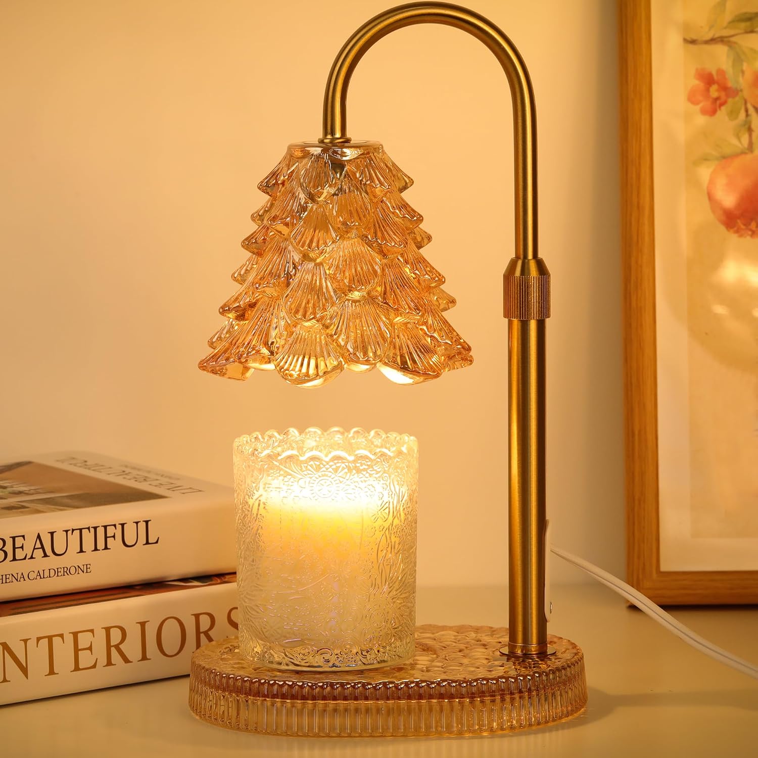 Candle Warmer Lamp Green with Timer Dimmer, Electric Candle Lamp Light Warmer Wax Heater With 2 Bulbs, Mom Christmas Birthday Gifts For Her Women, House Warming Gifts New Home