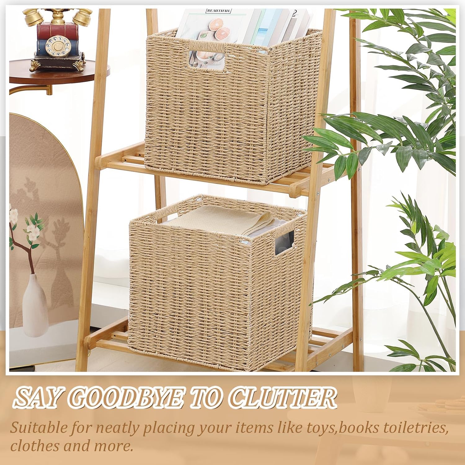 Foldable Wicker Storage Cubes Wicker Storage Baskets Rectangular Laundry Organizer Storage Baskets
