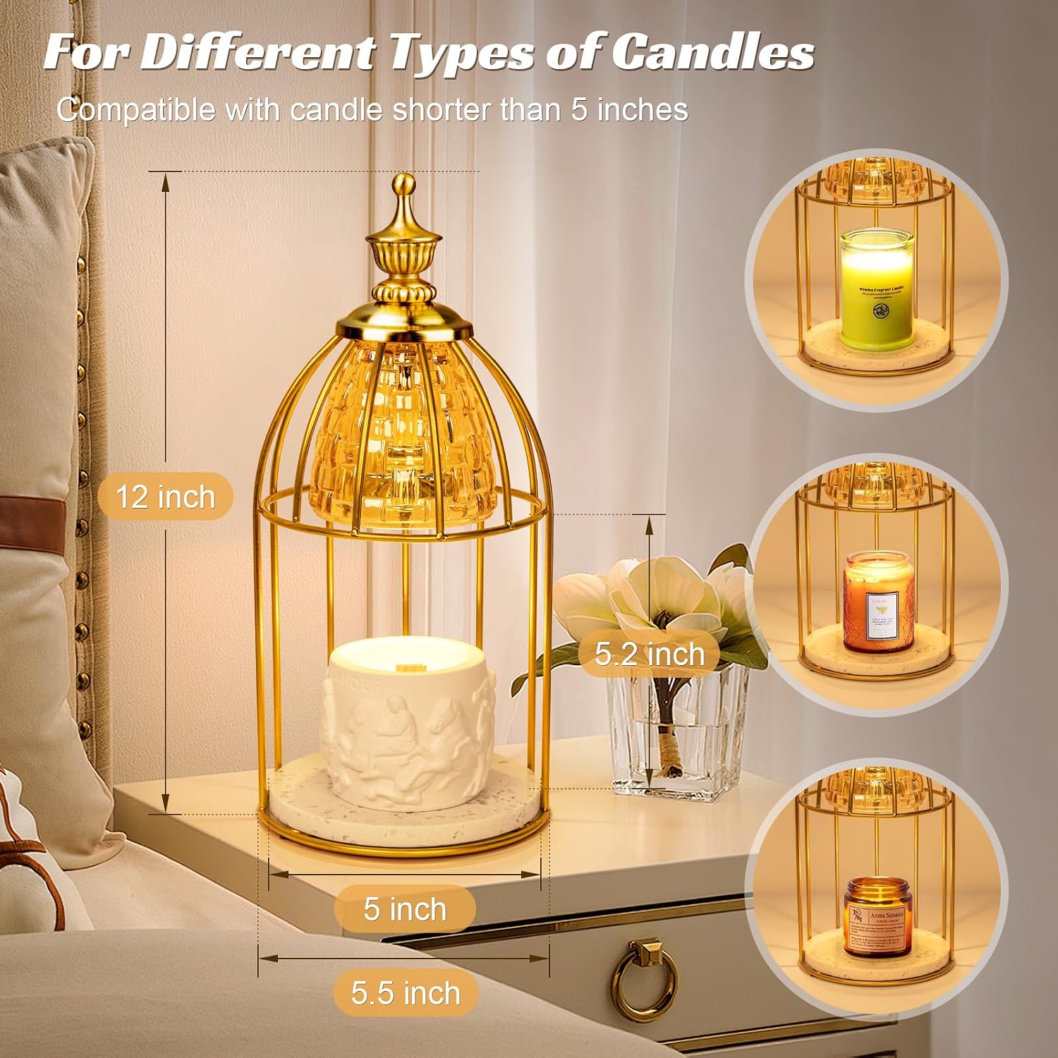 Candle Warmer Lamp Green with Timer Dimmer, Electric Candle Lamp Light Warmer Wax Heater With 2 Bulbs, Mom Christmas Birthday Gifts For Her Women, House Warming Gifts New Home