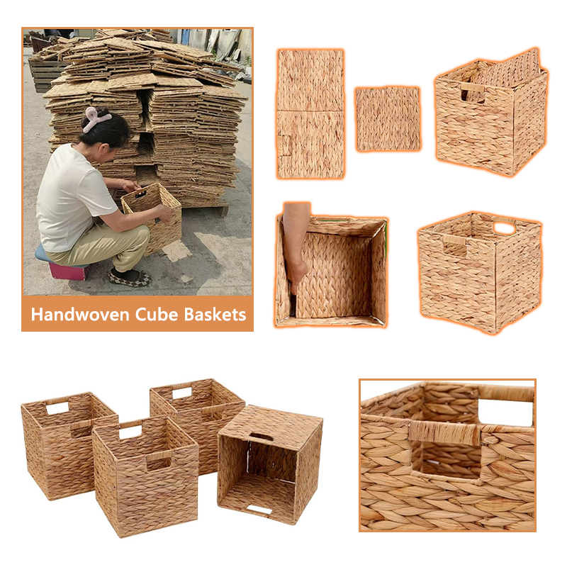 Foldable Wicker Storage Cubes Wicker Storage Baskets Rectangular Laundry Organizer Storage Baskets